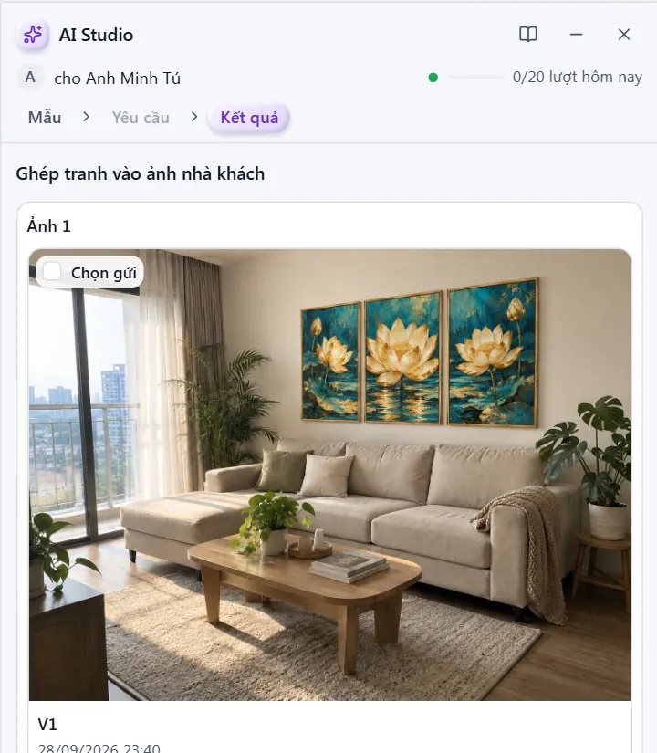 AI Studio result with artwork placed on the wall